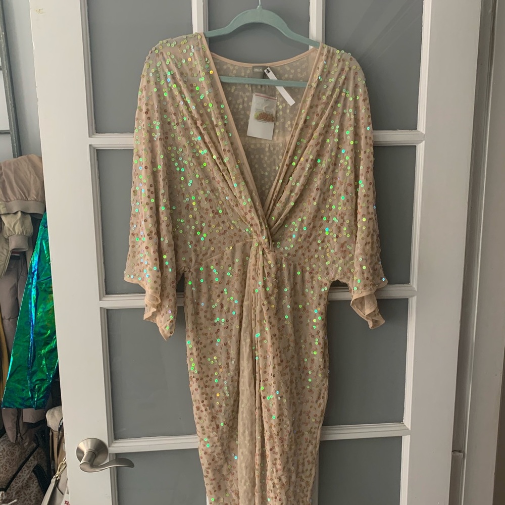 ASOS Kimono Sequin Dress in Gold Sz 8